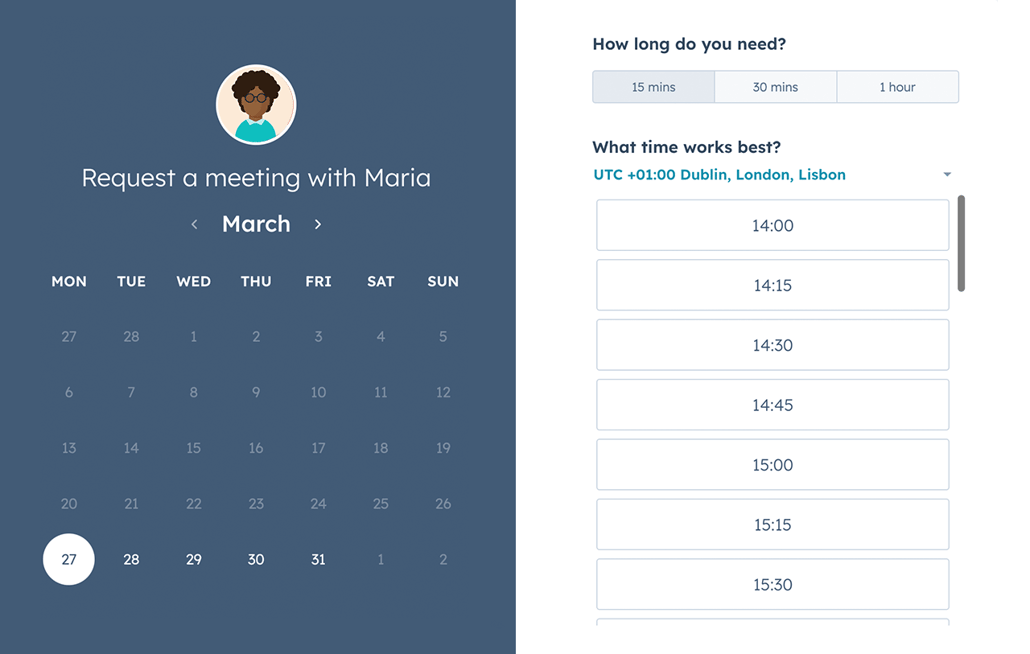 HubSpot software showing scheduling feature